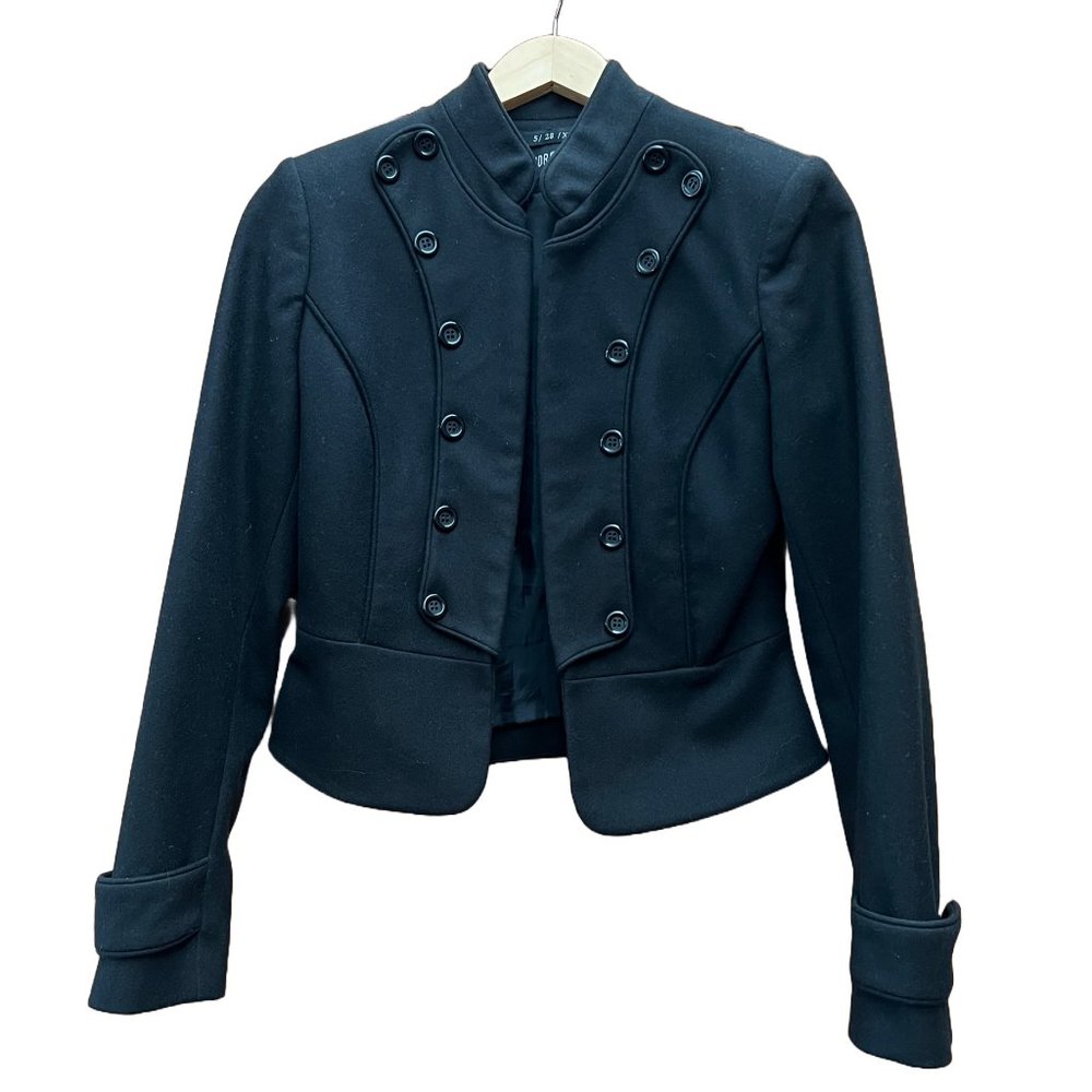 Cropped Jacket | Blazer | Black Wool Blend | Size 5 | Andre Badi